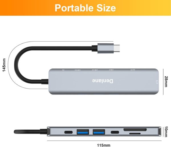 Denlane 7-in-1 USB-C Hub with HDMI, PD, SD, USB-A – Grey - Image 8