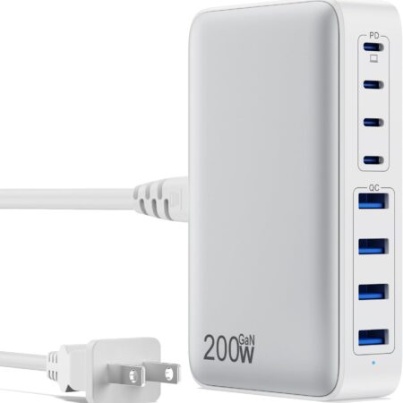 USB C Charger 200W C Block,Upgraded GaN III 8-Port Fast A-White
