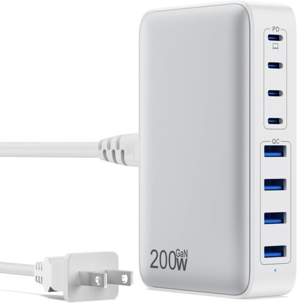 USB C Charger 200W C Block,Upgraded GaN III 8-Port Fast A-White