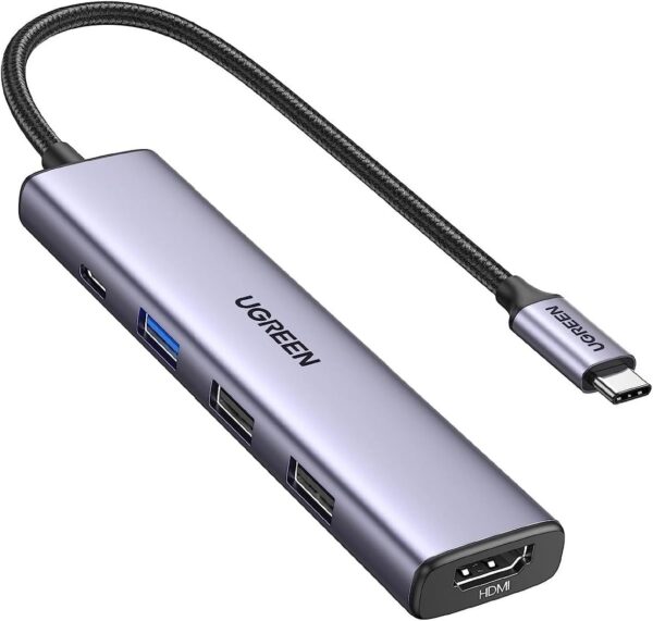 UGREEN 5-in-1 USB-C Hub Revodok 105 – HDMI 4K, PD 100W, USB-A – Grey