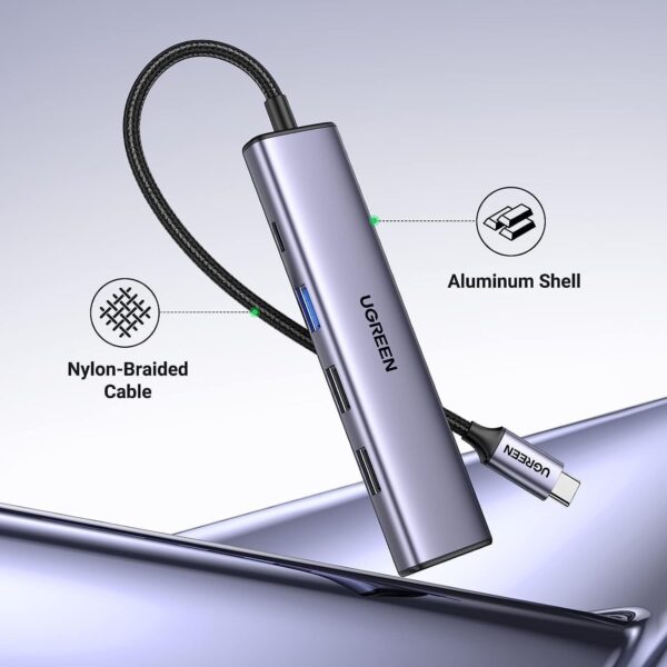 UGREEN 5-in-1 USB-C Hub Revodok 105 – HDMI 4K, PD 100W, USB-A – Grey - Image 2
