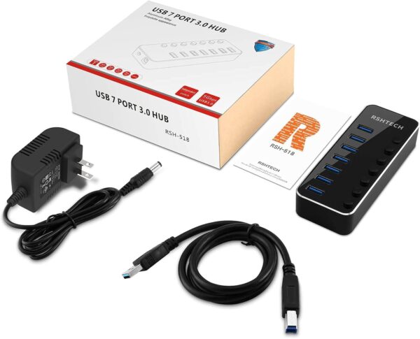 RSHTECH 7-Port USB Hub — USB 3.0, Power Adapter, Individual Switches - Image 8