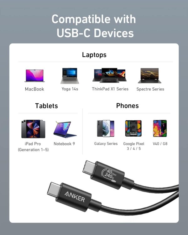 Anker USB-C Cable 240W, 40Gbps, 8K Video – 3.3ft - Image 6