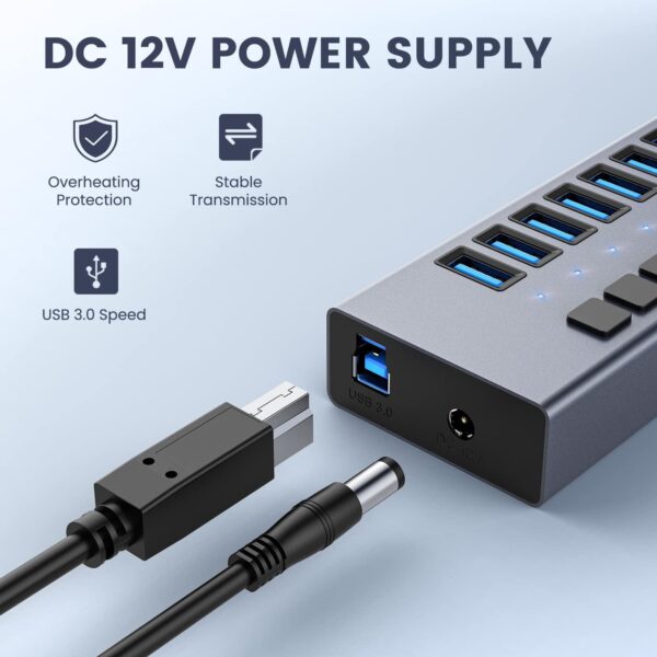 ACASIS 10-Port USB 3.0 Hub with Power Adapter – 48W - Image 6