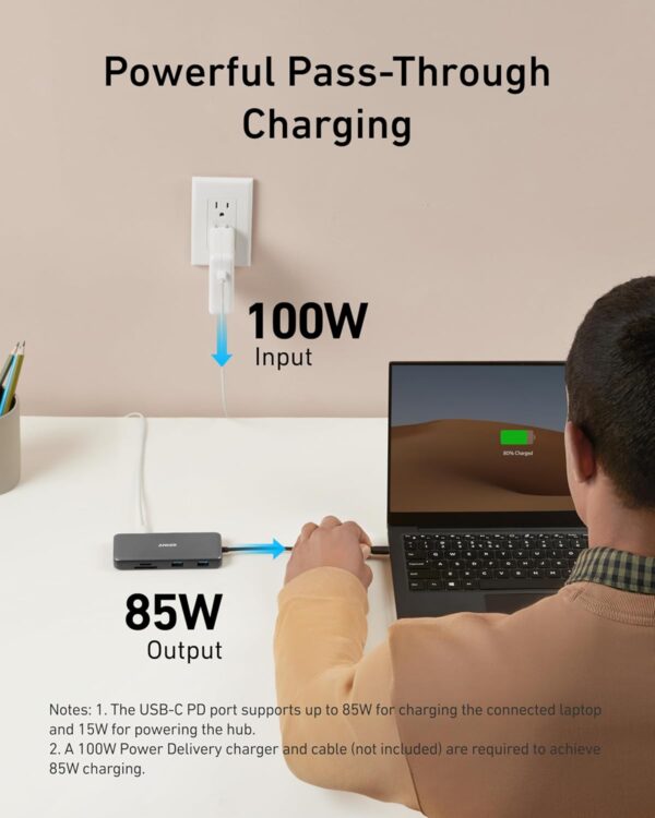Anker 555 USB-C Hub (8-in-1), with 100W Power Delivery, 4K 60Hz 8-in-1, Gray - Image 4