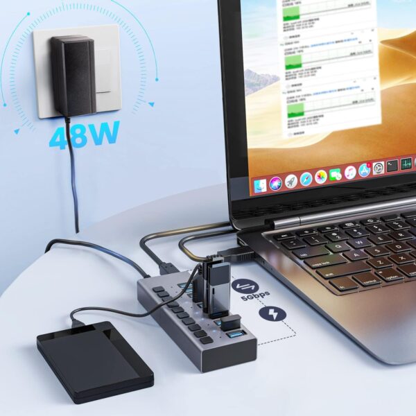ACASIS 10-Port USB 3.0 Hub with Power Adapter – 48W - Image 3