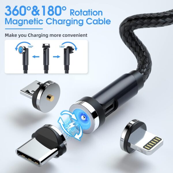 540° Rotating Magnetic Charging Cable – 6-Pack 3-in-1 Set - Image 2