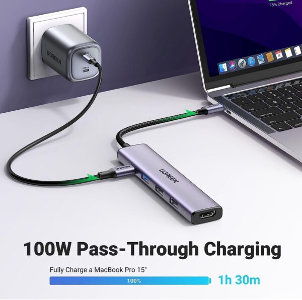 UGREEN 5-in-1 USB-C Hub Revodok 105 – HDMI 4K, PD 100W, USB-A – Grey - Image 5