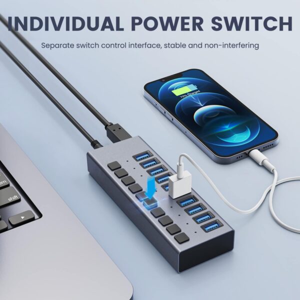 ACASIS 10-Port USB 3.0 Hub with Power Adapter – 48W - Image 5