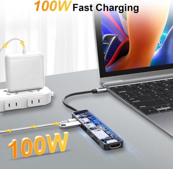 Denlane 7-in-1 USB-C Hub with HDMI, PD, SD, USB-A – Grey - Image 6