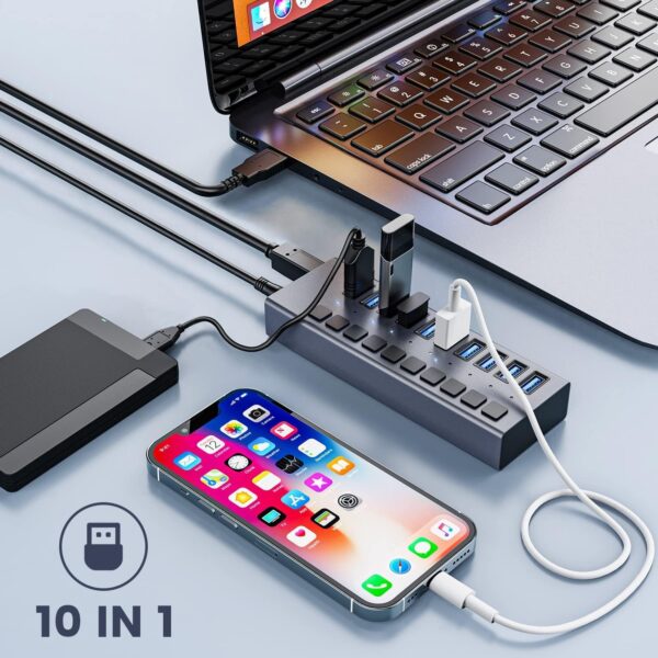 ACASIS 10-Port USB 3.0 Hub with Power Adapter – 48W - Image 9