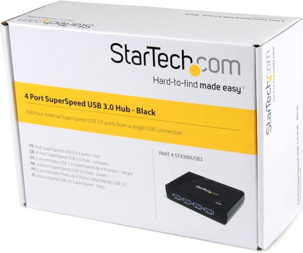 StarTech 4-Port USB 3.0 SuperSpeed Hub with Power Adapter 4 Ports, Black - Image 4