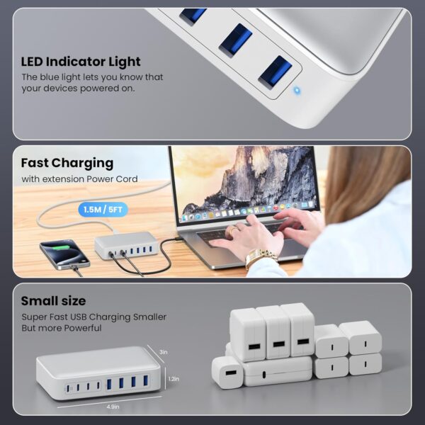 USB C Charger 200W C Block,Upgraded GaN III 8-Port Fast A-White - Image 6