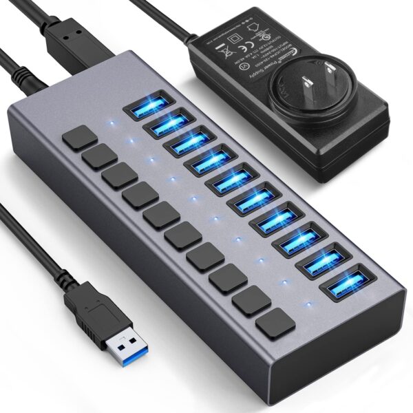 ACASIS 10-Port USB 3.0 Hub with Power Adapter – 48W