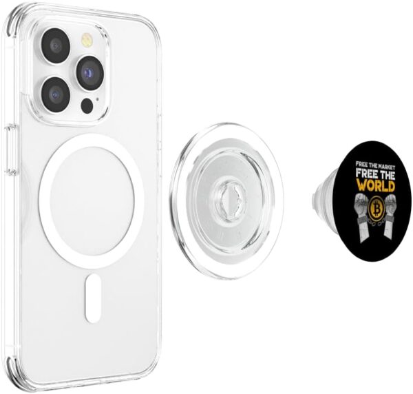 Bitcoins Free The World Crypto Currency Gifts for men women PopSockets Clear - Image 3