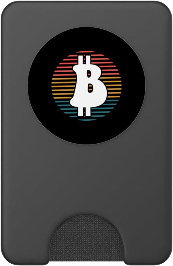 Bitcoin Retro Stripes Funny BTC Crypto Gift PopSockets Black - Image 2