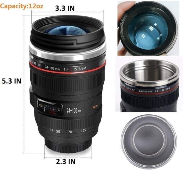 Camera Lens Coffee Mugs,Stainless Steel Cups 1 Count (Pack of 1), Black - Image 3