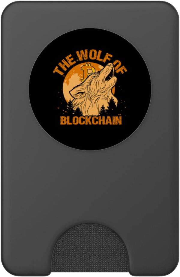 The Wolf of Blockchain Bitcoin Funny BTC Crypto Gift PopSockets Black - Image 2