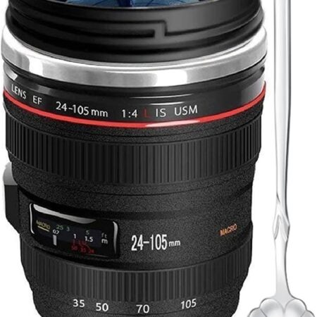 Camera Lens Coffee Mugs,Stainless Steel Cups 1 Count (Pack of 1), Black