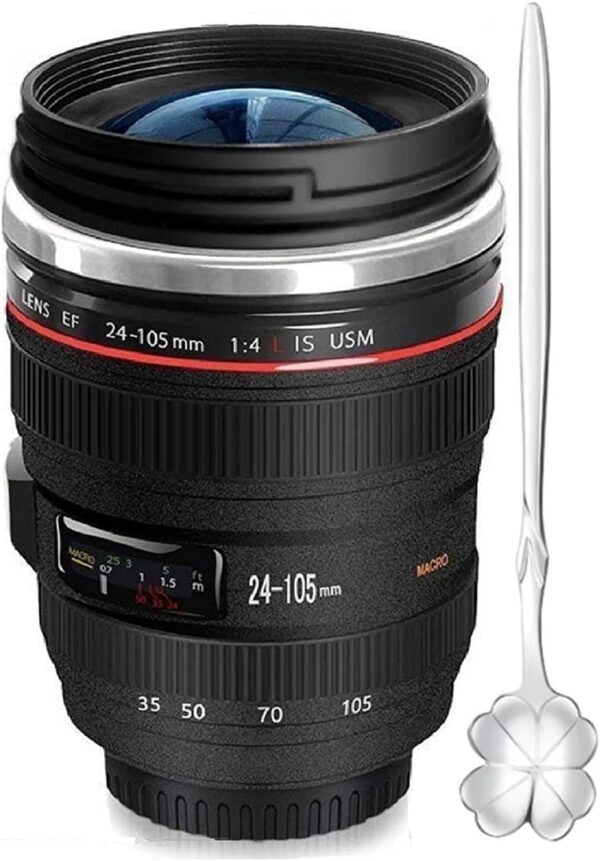 Camera Lens Coffee Mugs,Stainless Steel Cups 1 Count (Pack of 1), Black