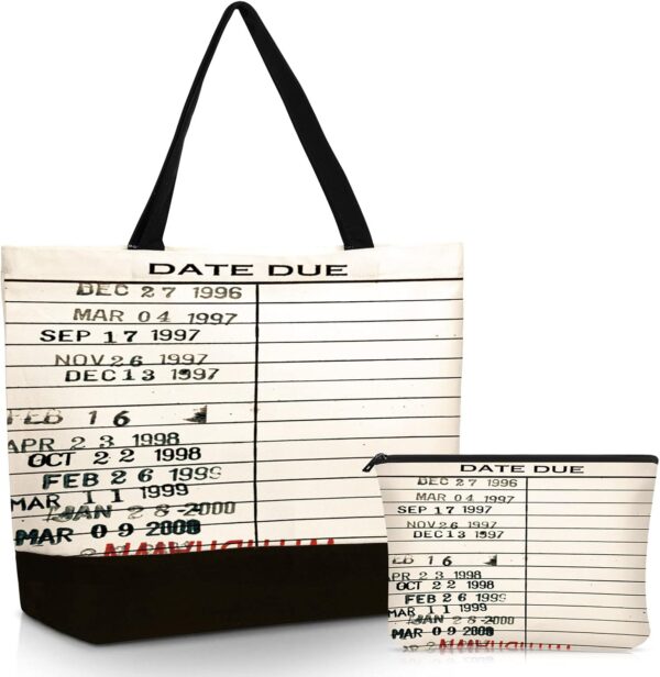 Sieral 2 Pcs Librarian Gifts for Women Library Due Date Canvas Tote Bag for...