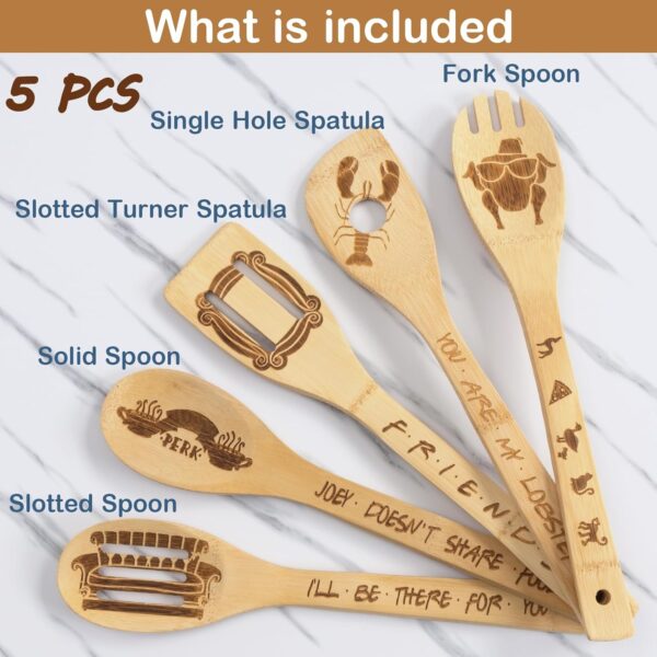 Friends Wooden Spoons for Cooking, 6 Piece Kitchen Utensils Set with - Image 3