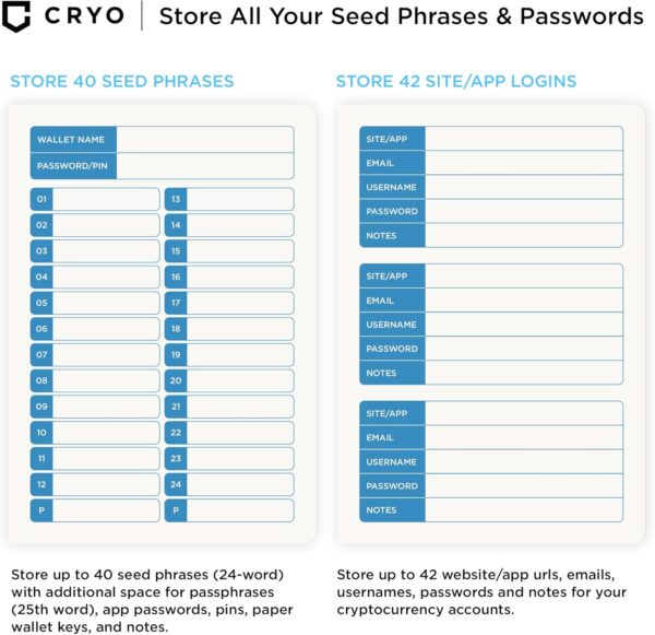 CRYO Crypto Seed Phrase Storage Waterproof Notebook - Bitcoin Recovery... - Image 3