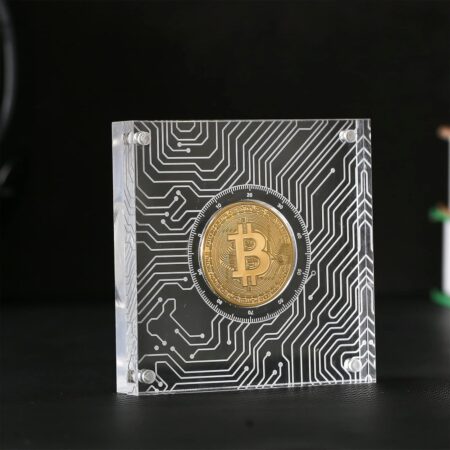Crypto Coin Set with Display Case Bitcoin Showcase, Physical