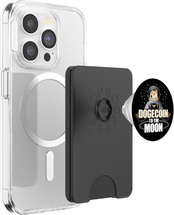 Dogecoin To The Moon Funny Crypto Cryptocurrency PopSockets PopWallet Black - Image 3
