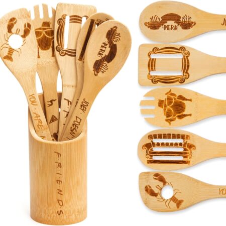 Friends Wooden Spoons for Cooking, 6 Piece Kitchen Utensils Set with