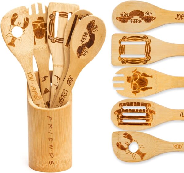Friends Wooden Spoons for Cooking, 6 Piece Kitchen Utensils Set with