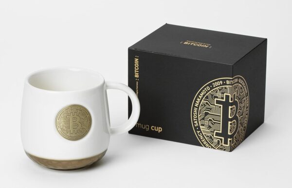 Crypto Bitcoin Coffee Mug, Ceramic Mug Cup, Digital Currency White - Image 2