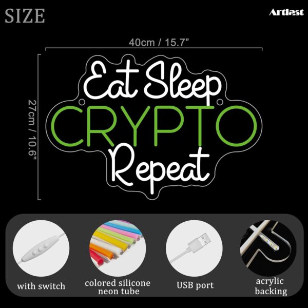 Eat Sleep Crypto Repeat Neon Sign Game Wall Decor Glow Cool White+green - Image 2