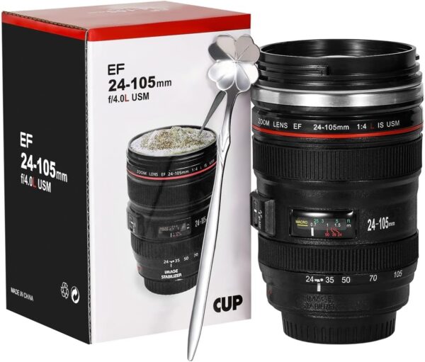 Camera Lens Coffee Mugs,Stainless Steel Cups 1 Count (Pack of 1), Black - Image 2