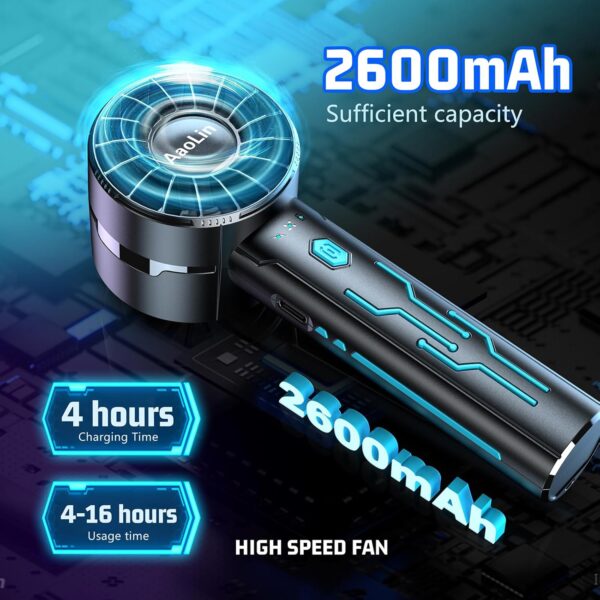 2pcs Portable Handheld Turbo Fan with 7000rpm High-Speed Mini, Black 2 Pack - Image 4