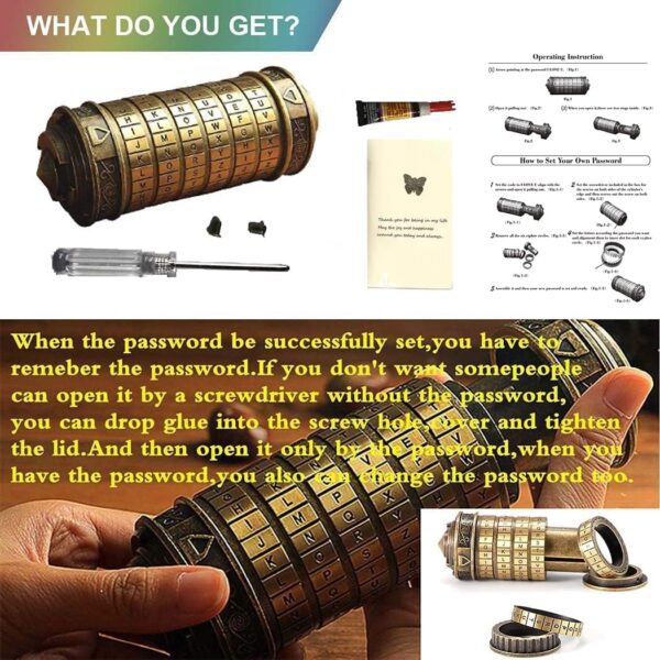 Unique Valentines Gift Cryptex Da Vinci Code Mini Lock Puzzle Bronze - Image 7