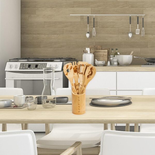 Friends Wooden Spoons for Cooking, 6 Piece Kitchen Utensils Set with - Image 8