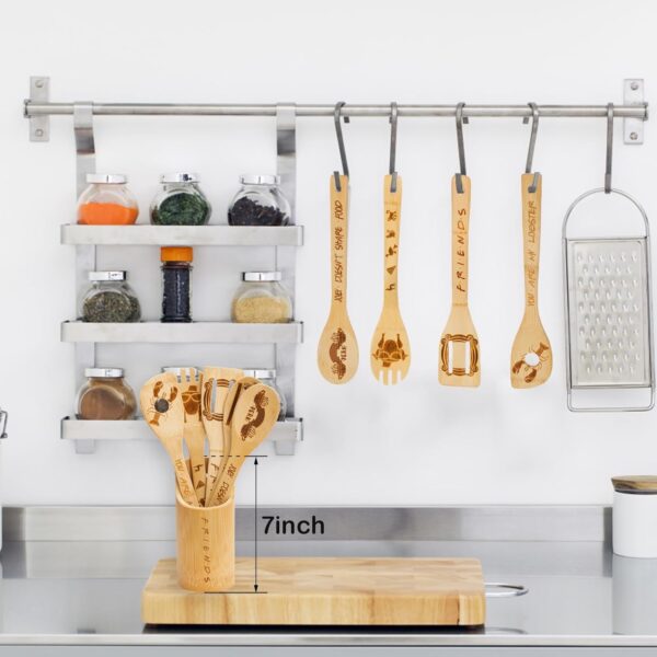 Friends Wooden Spoons for Cooking, 6 Piece Kitchen Utensils Set with - Image 2
