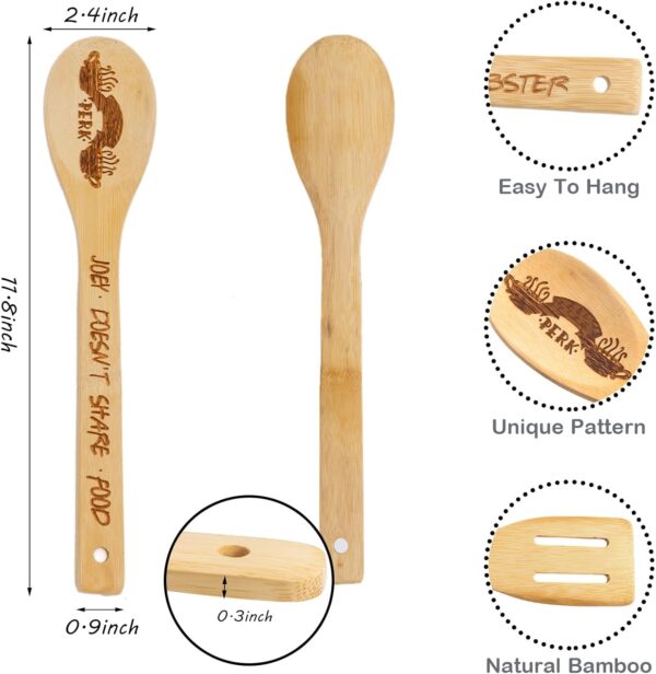 Friends Wooden Spoons for Cooking, 6 Piece Kitchen Utensils Set with - Image 5
