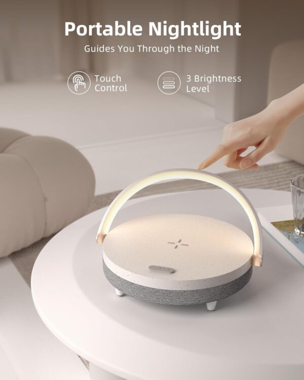 EZVALO Gift for Her, Music Table Lamp with Wireless Charger, 4 Round, White - Image 5