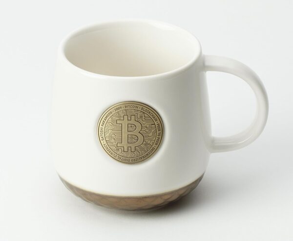 Crypto Bitcoin Coffee Mug, Ceramic Mug Cup, Digital Currency White