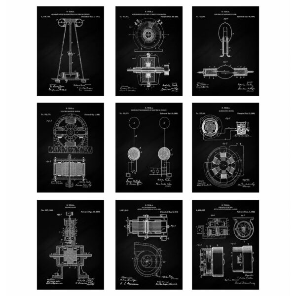 Nikola Tesla Vintage Patent Wall Art - 8" x 10" Unframed Photo, Black, White