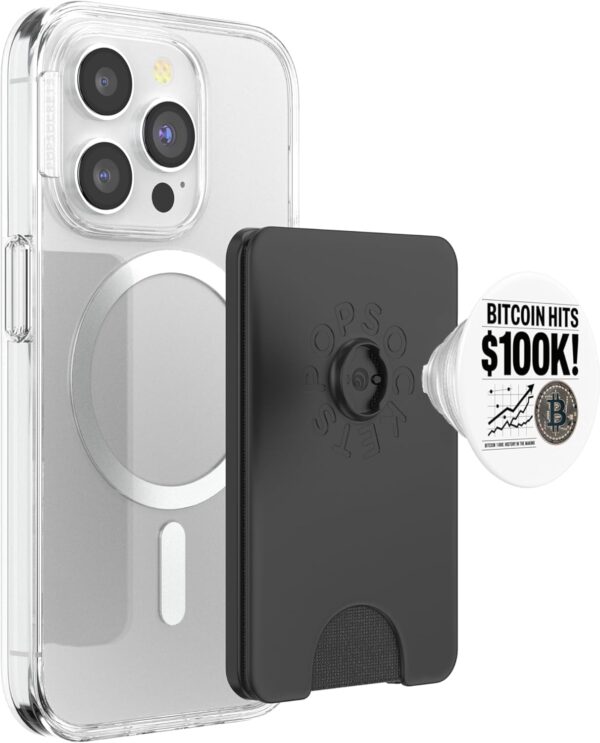celebrating bitcoin at 100k, crypto PopSockets PopWallet for Black - Image 3