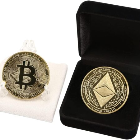 Gold Ethereum Coins Token Set with Velvet Coin Box etc & Btc