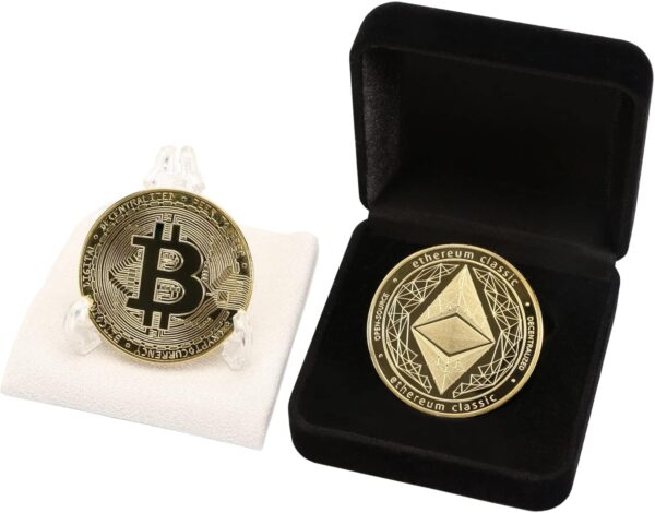 Gold Ethereum Coins Token Set with Velvet Coin Box etc & Btc