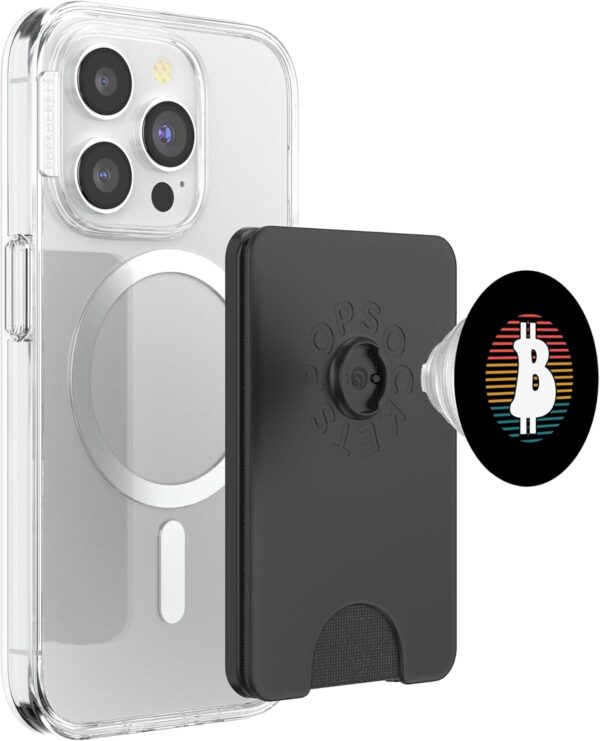 Bitcoin Retro Stripes Funny BTC Crypto Gift PopSockets Black - Image 3
