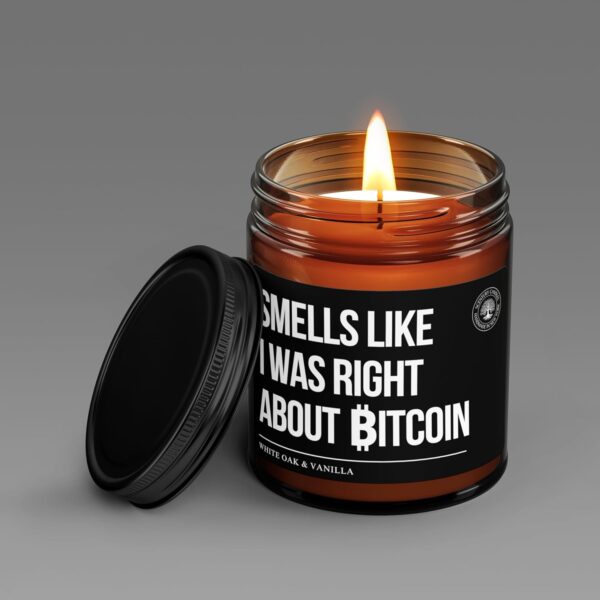 Bitcoin Candle Smells Like I Was Right About Bitcoin, 100% Soy Amber Glass - Image 4