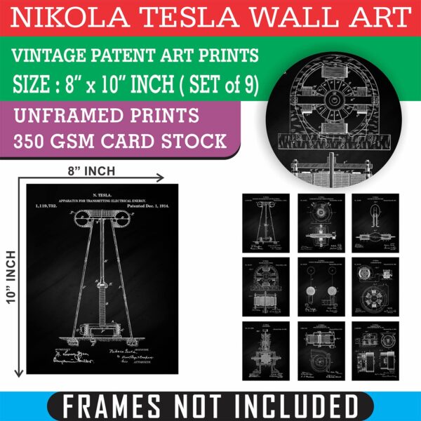 Nikola Tesla Vintage Patent Wall Art - 8" x 10" Unframed Photo, Black, White - Image 2