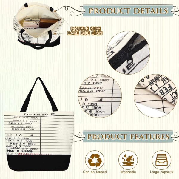 Sieral 2 Pcs Librarian Gifts for Women Library Due Date Canvas Tote Bag for... - Image 3
