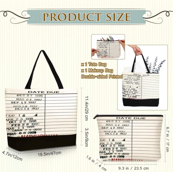 Sieral 2 Pcs Librarian Gifts for Women Library Due Date Canvas Tote Bag for... - Image 2